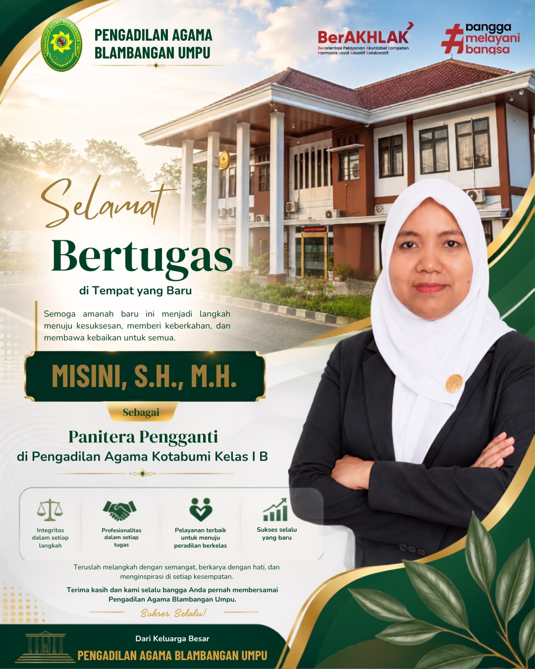 Selamat atas Pelantikan Misini, S.H., M.H., sebagai Panitera Pengganti PA Kotabumi Kelas I B