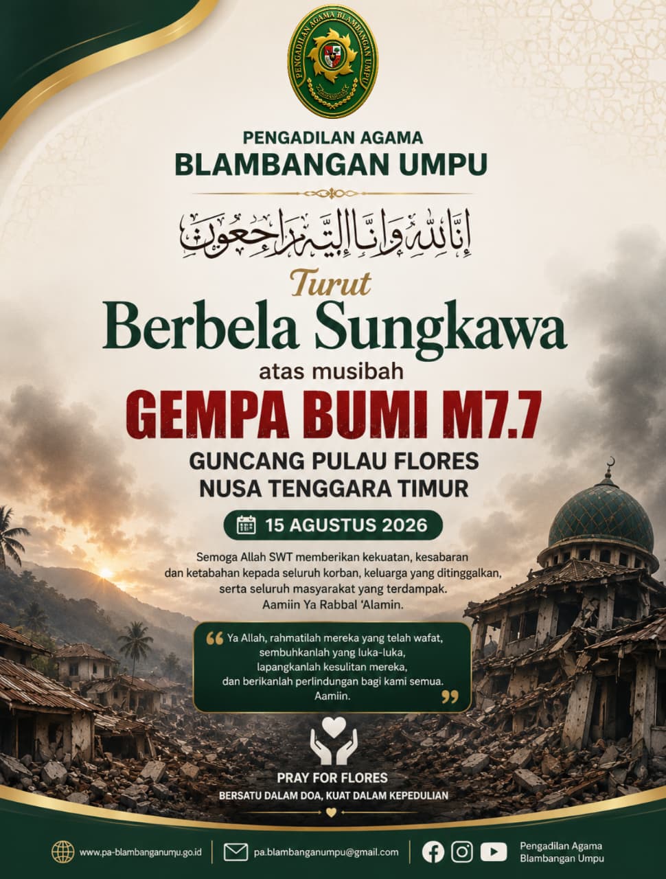 Belasungkawa atas Bencana Gempa Bumi M77 yang Menimpa NTT (15 Agustus 2026)